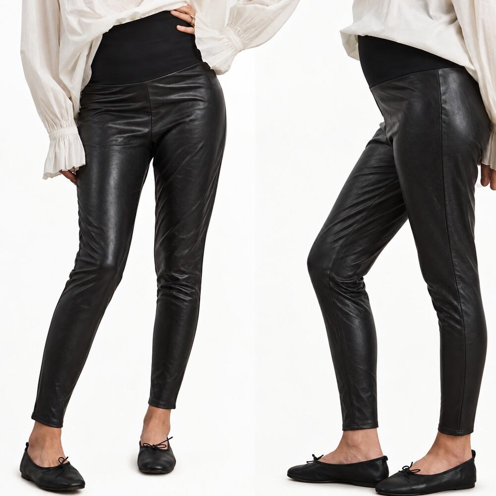 Hatch Maternity Black Faux Leather Leggins size Small